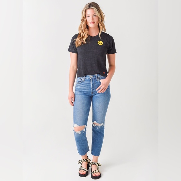 AVIATOR NATION Women's Smiley Stitch Boyfriend Tee | Color: Charcoal | EUC!!😃🌈 - Picture 2 of 16